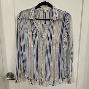 Cloth & Stone Anthropologie Women's Long Sleeve Button Up Shirt Blue Stripe M